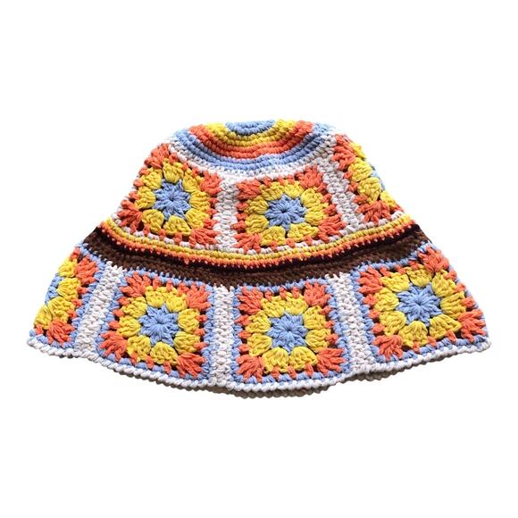 POL Crochet Granny Square Chenille Polyester Bucket Hat One Size NWOT - Picture 7 of 16
